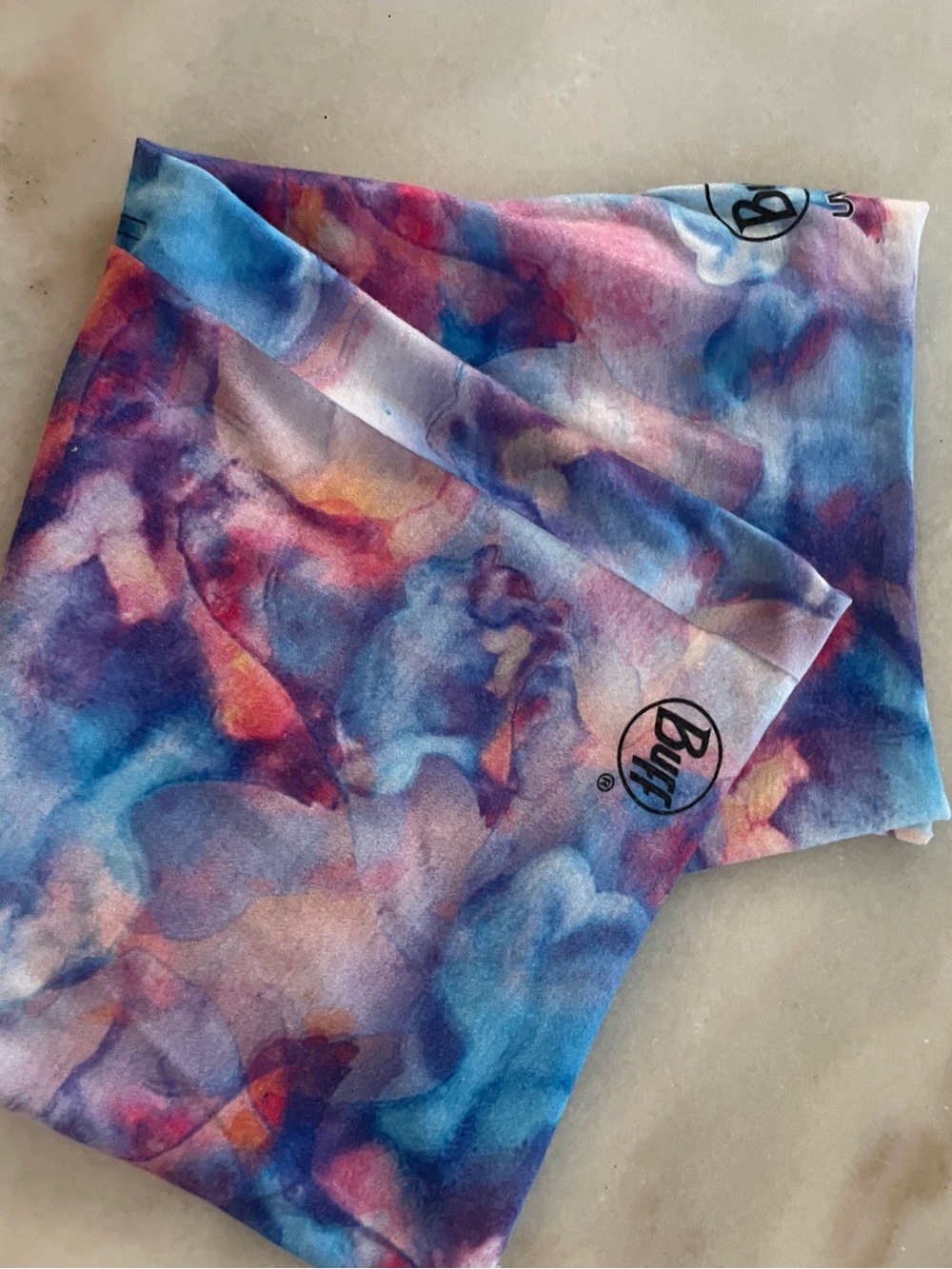 Buff Multicolor Tie-Dye Neck Gaiter with Blue, Purple, Pink & Orange Hues